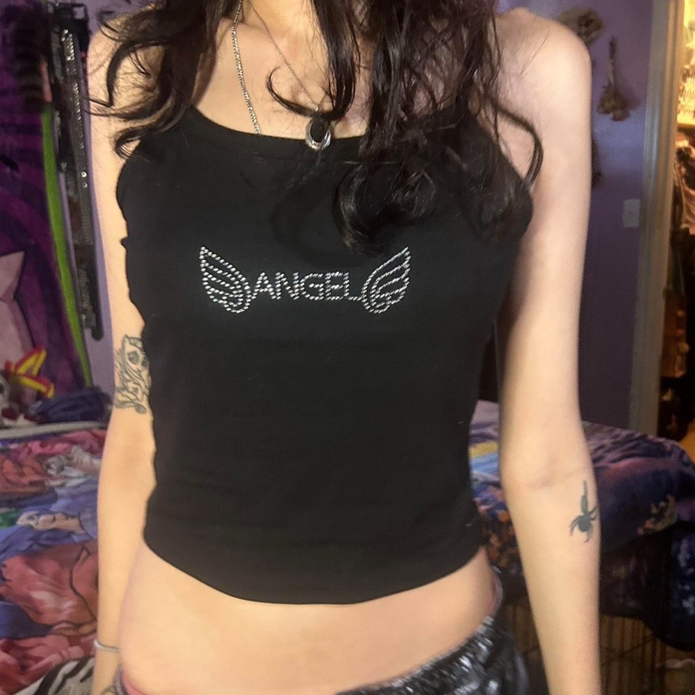 Angel Black Rhinestone Tank Top - Picture 2 of 5